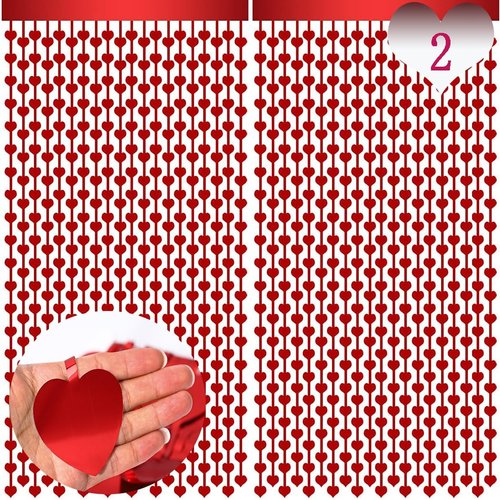 Abien Heart Tinsel Curtains Red Heart Foil Fringe Curtains Red Love Streamers Red Heart Streamer for Valentines Party Decorations Backdrop for Engagement Wedding Theme Birthday Props 2PCS