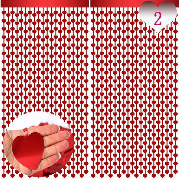 Abien Heart Tinsel Curtains Red Heart Foil Fringe Curtains Red Love Streamers Red Heart Streamer for Valentines Party Decorations Backdrop for Engagement Wedding Theme Birthday Props 2PCS