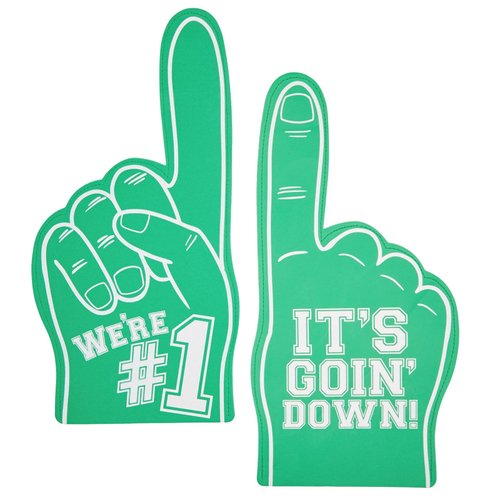 Okuna Outpost 2 Pack Foam Finger #1, It's Goin' Down, Sports Party Favors, Outdoor Essentials, Green (17.5 in)
