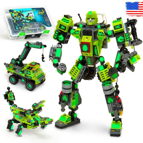 JITTERYGIT Mech Buildable Robot Glow in The Dark STEM Action Figure Toy Set, Cool Space Super Hero Christmas Birthday Gift, Xmas 3 in 1 Present DIY for Boys, Girls, Teen 6 7 8 9 10 Year Olds
