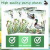 One Lucky Duck Party Supplies - 96PCS Mallard Duck Plates and Napkins Tableware Set Includes 9'' Plates 7'' Plates Napkins Forks Duck Hunting Themed Baby Shower Party Supplies Serves 24 Guests