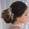 JONKY Crystal Wedding Hair Comb Gold Rhinestone Bride Hair Piece Bridal Pearl Hair Accessories for Women