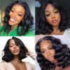 SOKU Short Bob Lace Front Wigs Synthetic 12 Inch Loose Wave Lace Front Wigs Middle Part Dark Brown Curly Wigs for Black Women Transparent T-part Lace