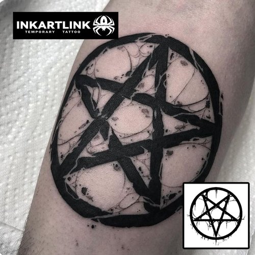 INKARTLINK Temporary Tattoos, 2 Sheets Medium Semi Permanent Tattoo Adult Art Waterproof Temp Tattoo Party Favors Tattoo Stickers Realistic Look, No Adhesive, Lasts 1-2 Weeks Black (Pentagram)
