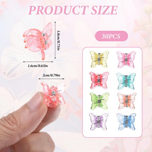 JJUNW 30Pcs Cute Mini Butterfly Hair Clips, Multi-color Mini Cute Hair Styling Accessories for Thin Fine Hair Mixed Color Hair Clips Strong Grip Hair Accessories(Glitter type)
