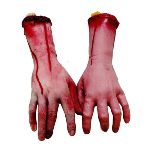 Hcirjhie Halloween Fake Human Arm， Plastic Hands Bloody Dead Body Parts Haunted House Halloween Decorations,Scary Fake Bloody Broken Severed Hand Body Prank Party Props 2Pieces (1 Pair Hands