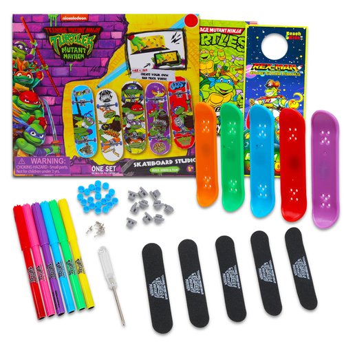 Nickelodeon Teenage Mutant Ninja Turtles Skateboard Toy Set - Bundle with TMNT Skateboard Studio with Fingerboards, Stickers, and More | TMNT Party Supplies