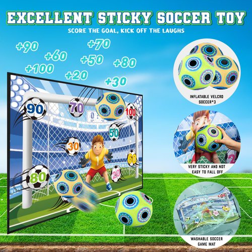 DRAMATION Soccer Ball Games for Kids, Soccer Goal Game with 3 Inflatable Velcro Balls, Indoor and Outdoor Backyard Games Toys for Ages 5-7 8-12, Soccer Gifts for 3 4 5 6 7 8 Year Old Boy Toys