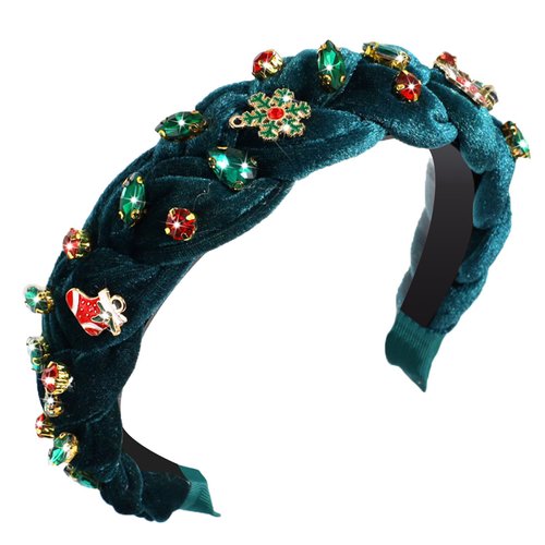 Yoolhamy Christmas Headband for Women Braided Crystal Jeweled Hair Band Xmas Plaid Top Knotted Rhinestone Headbands