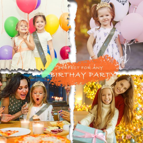 Vovii Birthday Sash and Tiara for Girls Birthday Girl Gold Sash and Rhinestone Gold Tiara Set Birthday Decoration Headband for Little Girl Hair Accessories for Birth Party Gold