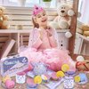 Tea Party Set for Little Girls,PRE-WORLD Princess Tea Time Toy with Food Sweet Treats Playsets,Dress Up Accessories Cloak Necklace Bracelet Jewelry Set, Kids Kitchen Pretend Play for Girls Age 3-6