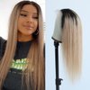 Aprilhair Pre-plucked Ombre #1B/27 Dark Root Honey Blonde Ear To Ear Lace Front Wigs Straight Glueless 150% Density Brazilian Virgin Human Hair With Baby Hair Full (18" inch, Lace Front Wig Straight)