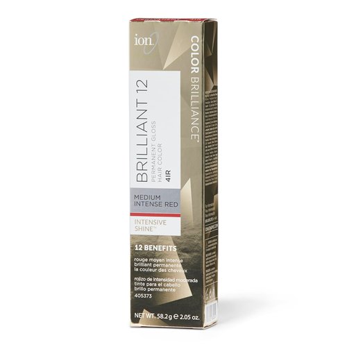 ion 4IR Medium Intense Red Brilliant 12 Permanent Gloss Hair Color High Shine, Anti-Fade UV Protection, 100% Gray Coverage, PPD Free, 2.05 Oz