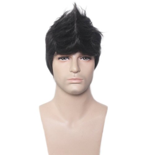 BERON Cool Men Boys Short Synthetic Wig for Cosplay Party Photo Come with Wig Cap (Black)