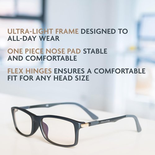 Prospek Blue Light Glasses Men, DYNAMIC (No Magnification) - High Optical Quality Lenses - Regular Size