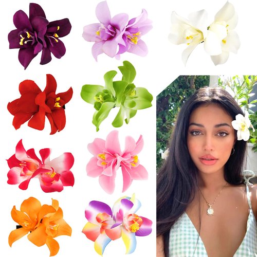 KICOSY 9PCS Hawaiian Flower Hair Clips for Women Hibiscus Flowers Hibiscus Hair Clip Plumeria Hair Clip Orchid Hair Clip Tropical Flowers Artificial Hawaiian Flowers For Hair