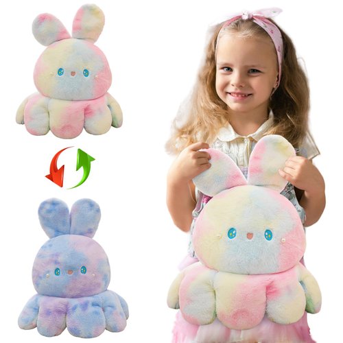 castee Octopus Rabbit Reversible Stuffed Animal Plushie - Kids Cute and Soft Plush Pillow Toy - Toddlers & Children’s Ideal Gift - Cozy Embraceable Companion (Pink-Purple,19 inch)
