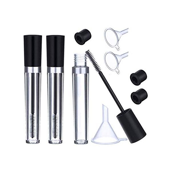 DNHCLL 3PCS 8 mL Empty Mascara Tubes With Eyelash Wand, Rubber Inserts and Funnels for Castor Oil, Ideal Kit for DIY Cosmetics