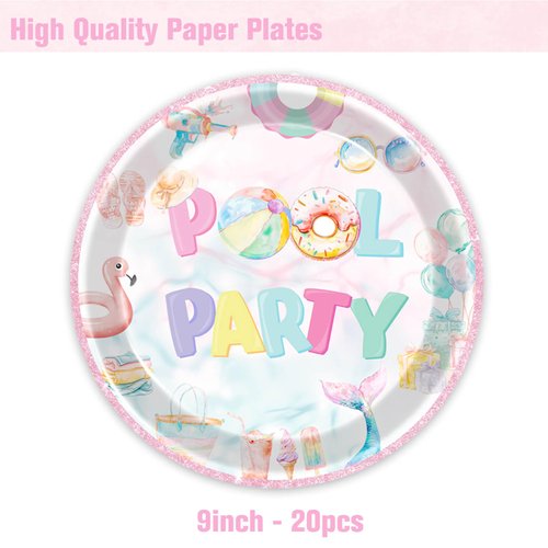 80pcs Pool Party Supplies Decorations, Summer Pool Dessert Plates Napkins Forks Tableware Summer Beach Hawaiian Theme Baby Kids Birthday Party Favors 20 Guests