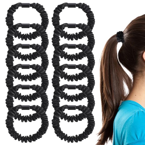 Molain 12 Pack Satin Hair Scrunchies for Women, Black Elastic Scrunchies Hair Ties Ponytail Holde...