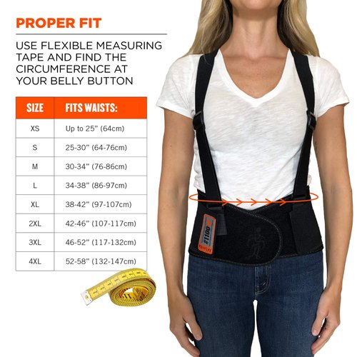 Ergodyne ProFlex 1100SF Back Support Brace, 8" Spandex Belt, Patented Stays Provide Added Support, XL,Black