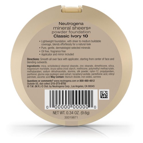 Neutrogena Mineral Sheers Powder Foundation, Classic Ivory 10, 0.34 Ounce