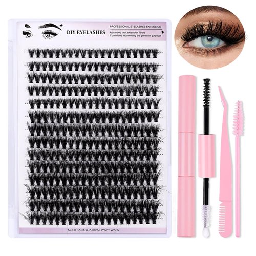 Eyelash Kit - 280 Pcs DIY Mix Extensions False Eyelashes, 8-16mm Individual Lashes Volume Lash Clusters Lash Extensions with with Lash Adhesive and Sealed Lash Tweezers Natural Eye Makeup 50P/Dense