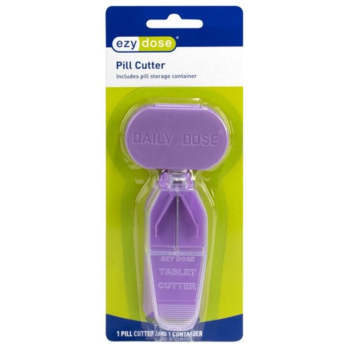 EZY DOSE Pill Cutter and Splitter with Storage, Cuts Pills, Vitamins, Tablets, Stainless Steel Blade, Travel Sized, Includes Pill Storage Container, Colors May Vary, BPA Free