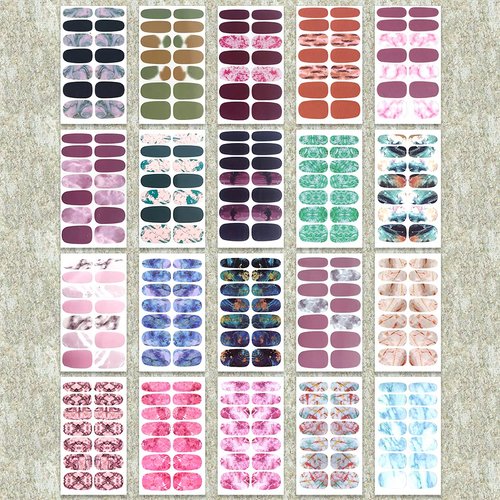 WOKOTO 20 Sheets Full Nail Marble Nail Stickers Nail Polish Strips for Women Press On Nail Polish Stickers Set with Nail File Gradient Real Nail Polish Strips Nail Wraps for Nails