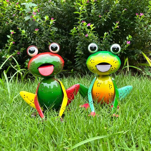 Cruis Cuka Metal Yard Art Garden Decor for Outside Cute Frog Lawn Patio Ornaments Backyard Porch Decorations - Set of 2(Yellow,Green)