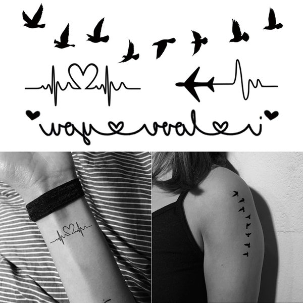 Oottati 2 Sheets Small Tiny Temporary Tattoo Stickers Love you Heartbeat Airplanet Bird