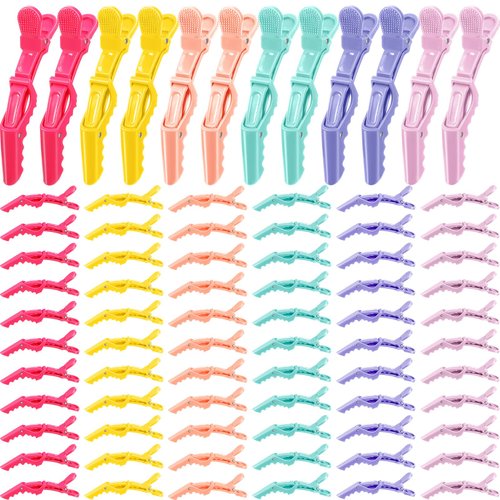 100 Pcs Colorful Plastic Hair Sectioning Clips - Wide Teeth, Double Hinged, Non-Slip Design for Salon and Cutting, 6 Colors