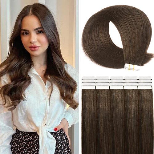 Tape in Hair Extensions Human Hair, 20pcs 18 Inch 50g Remy Tape in Hair Extensions, Chocolate Bro...
