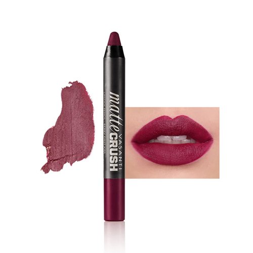 VASANTI Matte Crush Lipstick Pencil (Berry First Kiss - Rich Plum Berry) - High Pigmented Waterproof Soft Matte Lip Liner Makeup Cosmetics