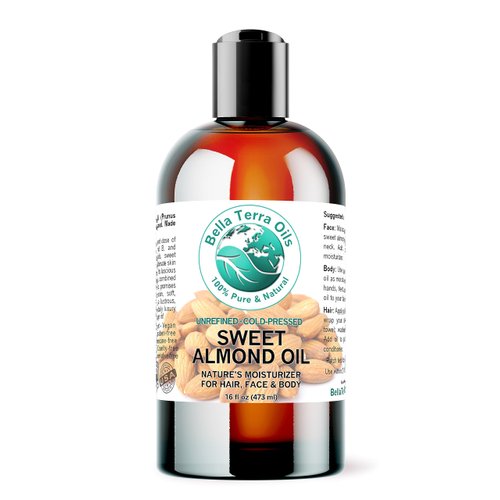 Bella Terra Oils - Organic Sweet Almond Oil 16 oz - Harnessing Almond’s Rich Vitamin A & B Profile, Cold-Pressed, Ideal for Radiant Skin