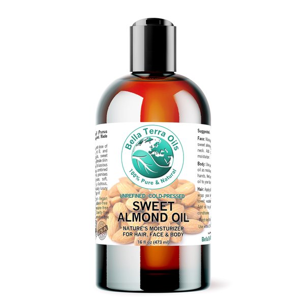 Bella Terra Oils - Organic Sweet Almond Oil 16 oz - Harnessing Almond’s Rich Vitamin A & B Profile, Cold-Pressed, Ideal for Radiant Skin