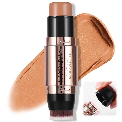 Wugbc Cream Contour Stick, Matte Bronzer Face Makeup, Long Lasting Soft Sculpt Shaping Highly Pigmented Women Girls Cheeks Eyes Lips Contouring, Buildable with Blending Brush for Beginners, Golden Sun