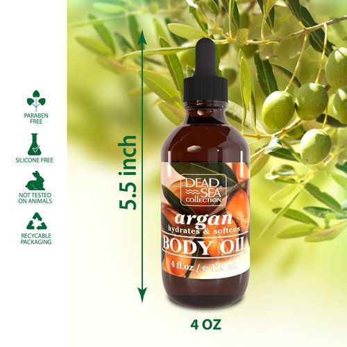 Dead Sea Collection Body Oil for Dry Skin - Argan & Vitamin E Moisturizing Oil - Anti-Aging and Skin Elasticity Support - (4 fl.oz)