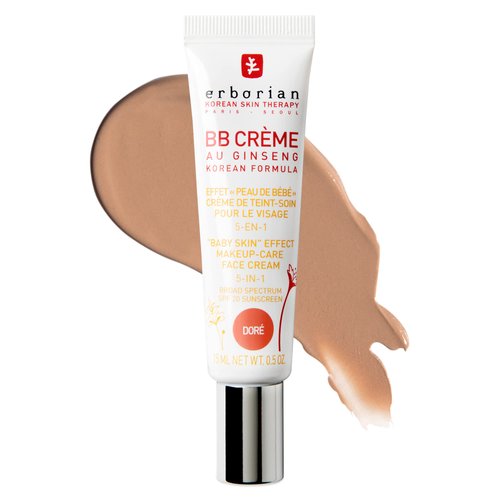 Erborian BB Cream with Ginseng, Tan (Dore) - Lightweight Buildable Coverage with SPF 20 & Ultra-Soft Matte Finish Minimizes Pores & Imperfections - Korean Face Skincare - 0.5 Oz