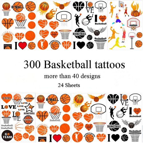 300PCS Basketball Motivational Tattoos Temporary for Kids - Basketball Baby Shower/Birthday Party Supplies Sports Party Goodie Bag Stuffers Favors Prize(24 Sheets)
