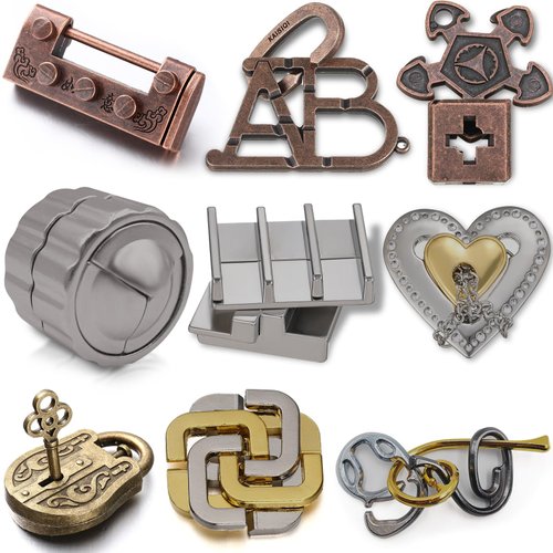 Wettarn 9 Pcs Metal Brain Teaser Puzzles Teaser 3D Steel Puzzle for Adults Unlock Interlocking Puzzle Adult IQ Education Smart Puzzle Toys Gift for Christmas(Novelty Style)