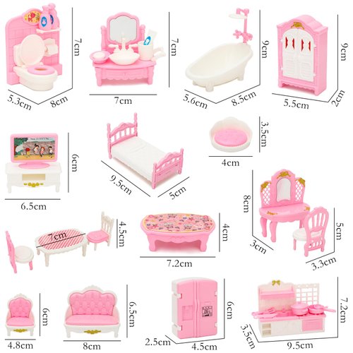 ONEST 32 Pieces Dollhouse Furniture Set Mini House Accessories with Bedroom Living Room Bathroom Kitchen Miniature 1:12 Furniture Accessories Model for Kids