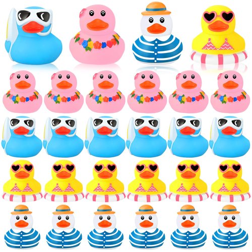 Honoson 36 Pcs Beach Rubber Duckies Mini Rubber Duck Bath Toys Funny Float Bathtub Squeaky Ducky for Pool Water Activity Holiday Baby Shower Classroom Birthday Party Favors(Vibrant Colors)