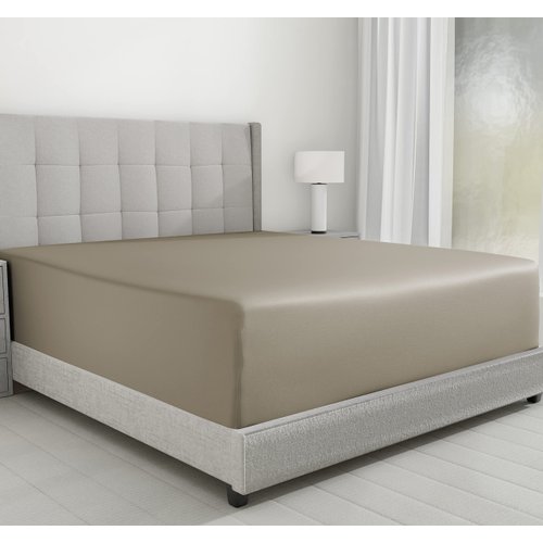 Luxuriously Soft Twin Fitted Sheet, 600 Thread Count Cooling Sheets, Sateen Weave, 100% Cotton Sheets, No-Pop Elastic for Snug Fit, Deep Pocket Bottom Sheet with Head & Foot Tag (Taupe)