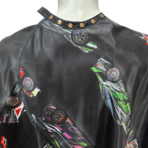 Barbohoo Barber Cape for Men Professional Hair Cutting Salon Cape with Snaps Waterproof Hairdressing Styling Cape Gown Apron- 63”× 56”(Racing Cars), Black