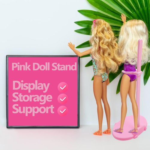 10 PCS Acrylic Doll Stands, Doll Display Stands with Adjustable Waist Clip, Transparent Doll Support Stand, Mini Doll Holder Stand for 11 to 13 Inch Dolls Action Figure Stand Doll Accessories (Pink)