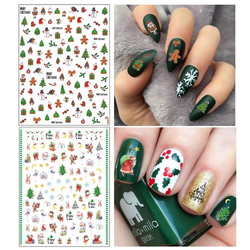TailaiMei Christmas Nail Decals Stickers, Self-Adhesive Nail Art Decorations, Design for Santa Claus Snowflake Snowman (1366 Pcs, 12Sheets)