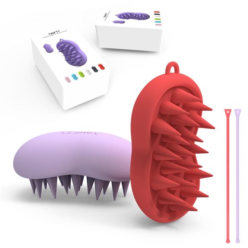 YalsFTY 2-Pack of Silicone Scalp Massager Shampoo Brushes for Hair Growth Scrubber Hair Brush Suitable for All Hair Types Scalp Exfoliator for Effective Dandruff Removal (Purple and Red)
