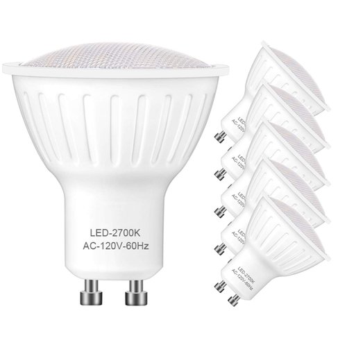 Gu10 Dimmable Warm White 2700k - 5W Replace 50W Halogen, 120° Beam Angle 500LM for Recessed Track Lighting, Pack of 6