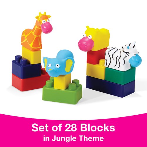 Edushape Train-Themed Soft Baby Blocks for Toddlers 1-3, 30 Pieces - Easy Storage in PVC Bag - Edu-Blocks Soft Blocks Foam Blocks - Stacking Blocks Building Blocks for Daycares and Preschools